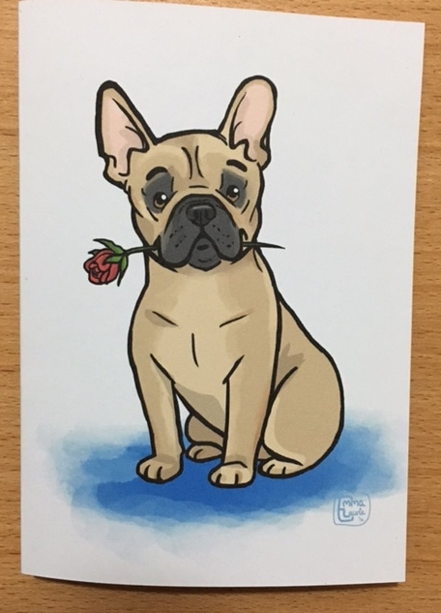French Bulldog Rose card