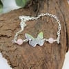 Butterfly Bracelet. Sterling Silver and Rose Quartz Adjustable Fit.