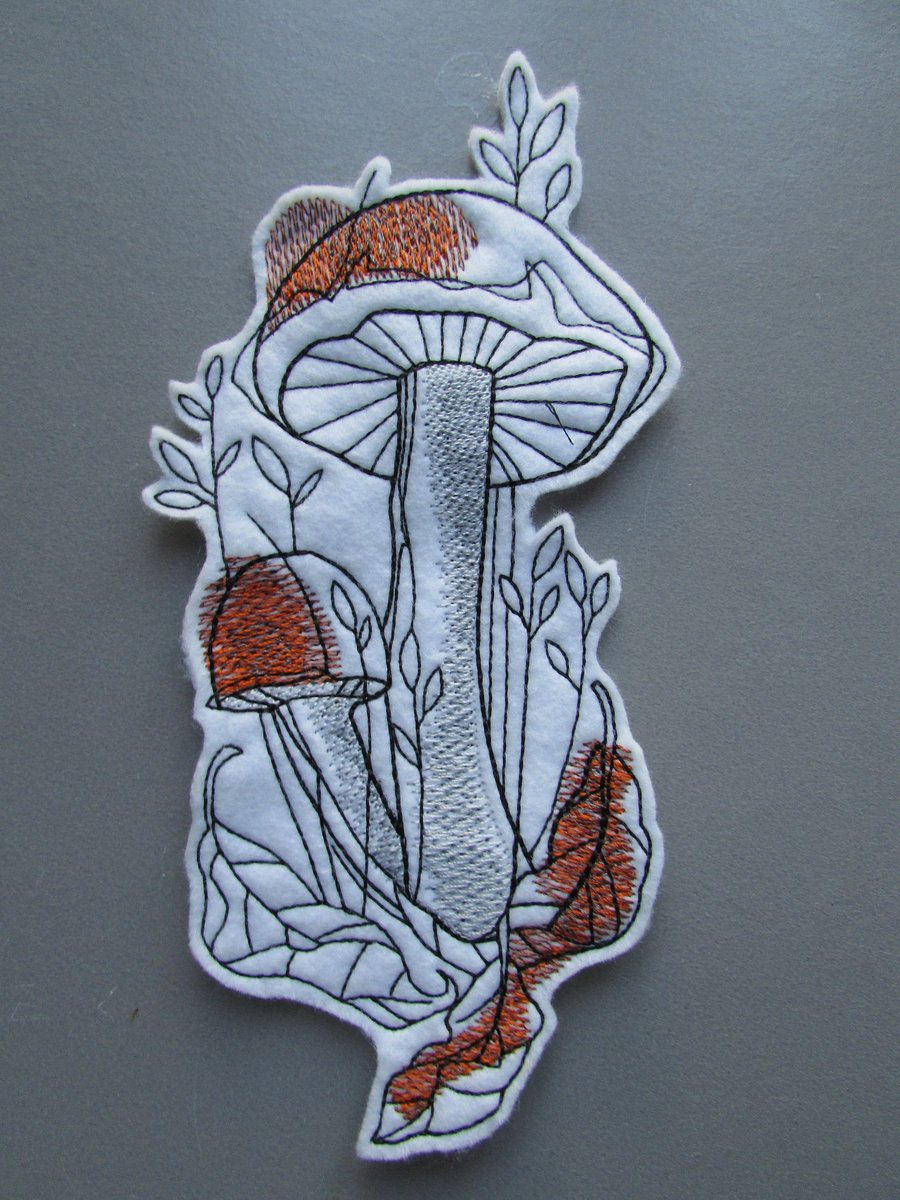 Fungi Mushroom Embroidered Sew on Applique Patch