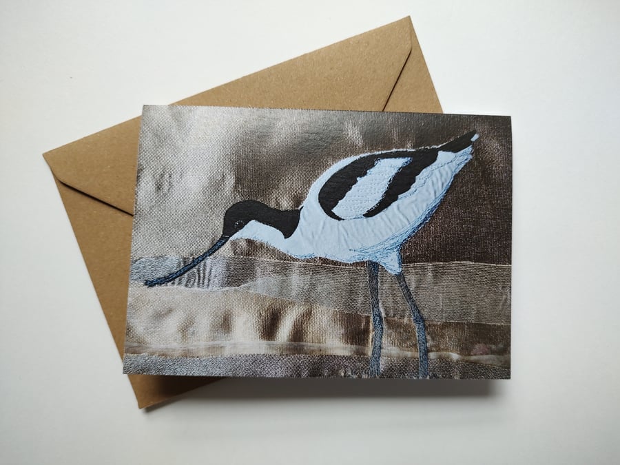 Avocet Embroidered Portrait Greetings Card
