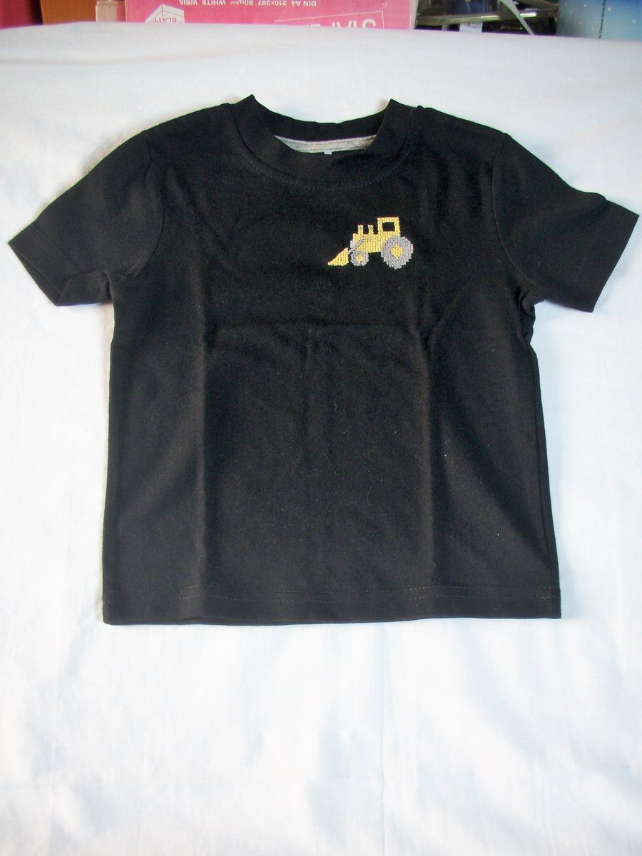 Digger T-shirt Age 12-18 months, hand embroidered
