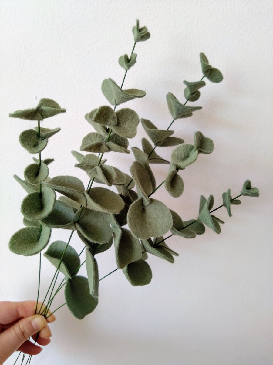 Handmade Felt Eucalyptus Branch 