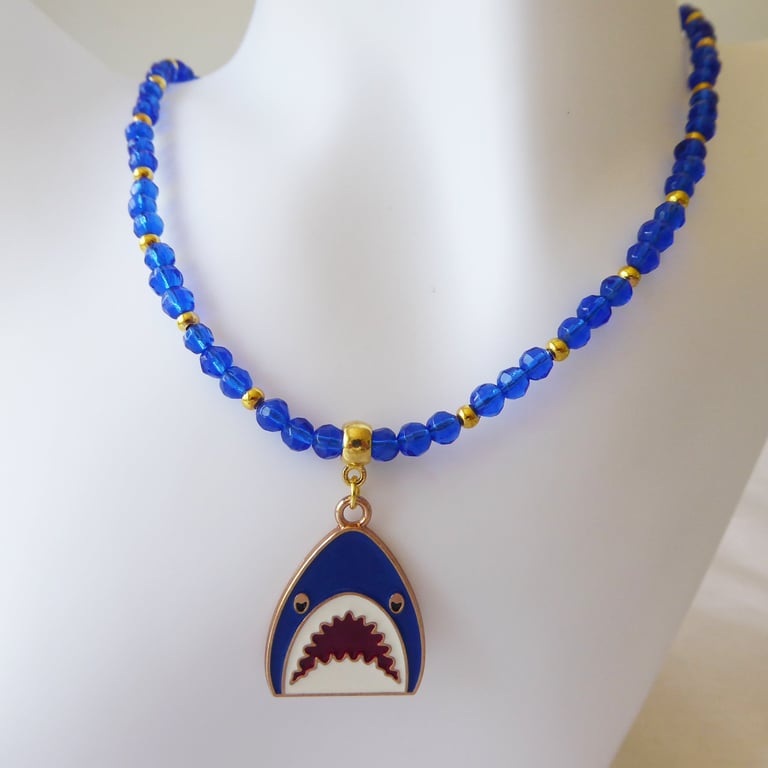 Whimsical Enamelled Jaws Pendant with beaded Necklace 