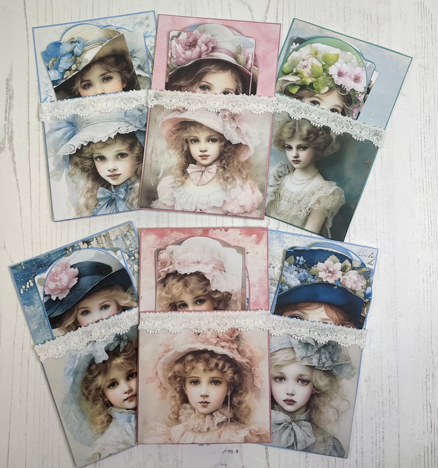 Ephemera -  Set of Tags & Pockets - Victorian Girls by Carolee Crafts PB8 - 0007