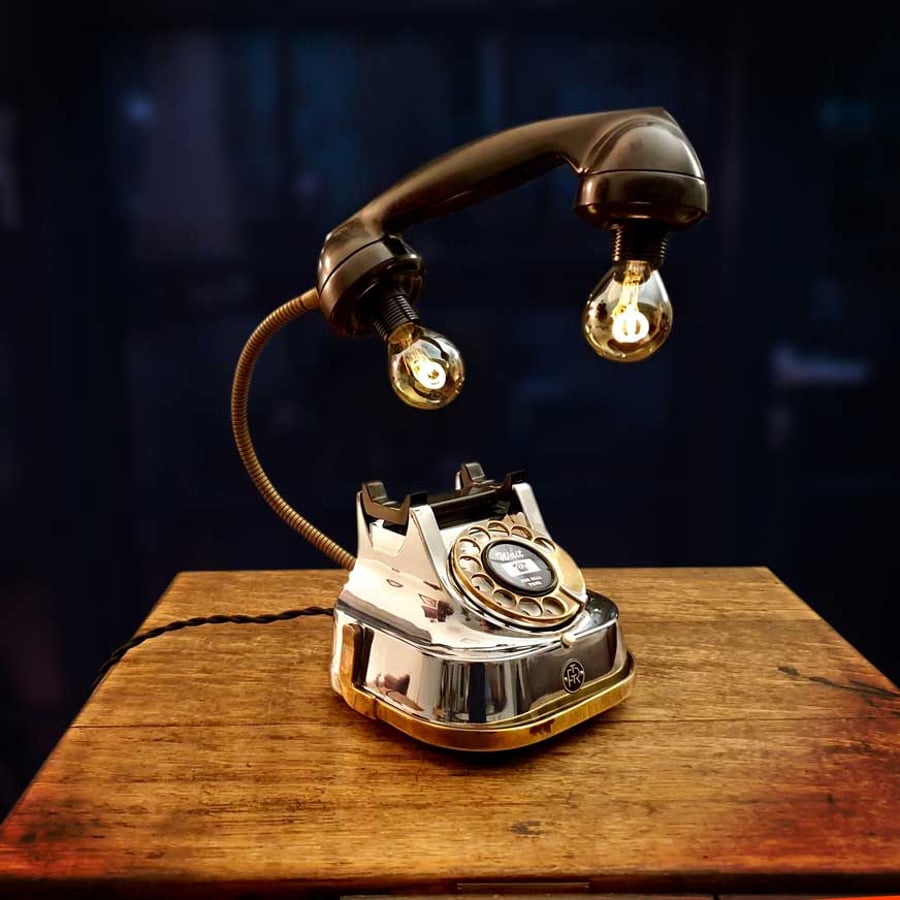 Upcycled Vintage Chrome and Brass Telephone Lamp