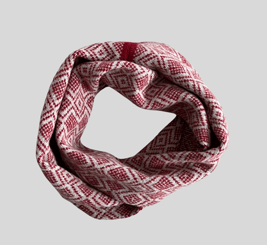 Snood neck warmer Scandi scarf soft merino lambswool silver grey and berry red