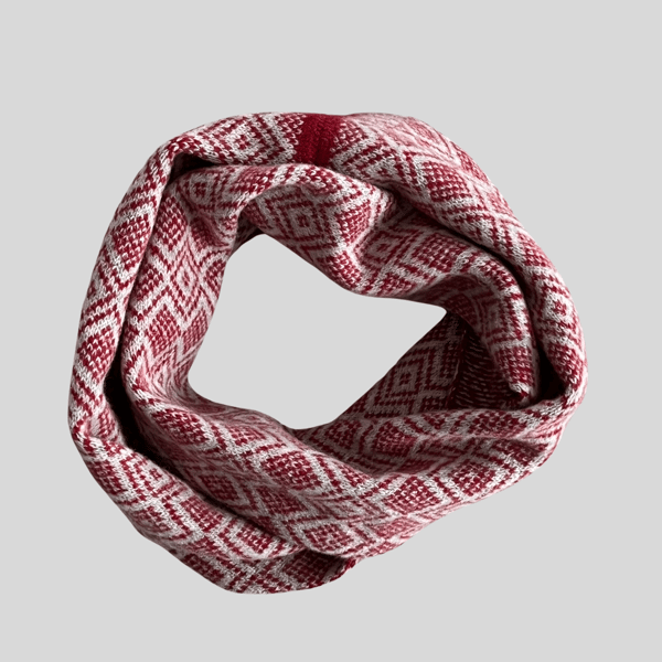 Snood neck warmer Scandi scarf soft merino lambswool silver grey and berry red