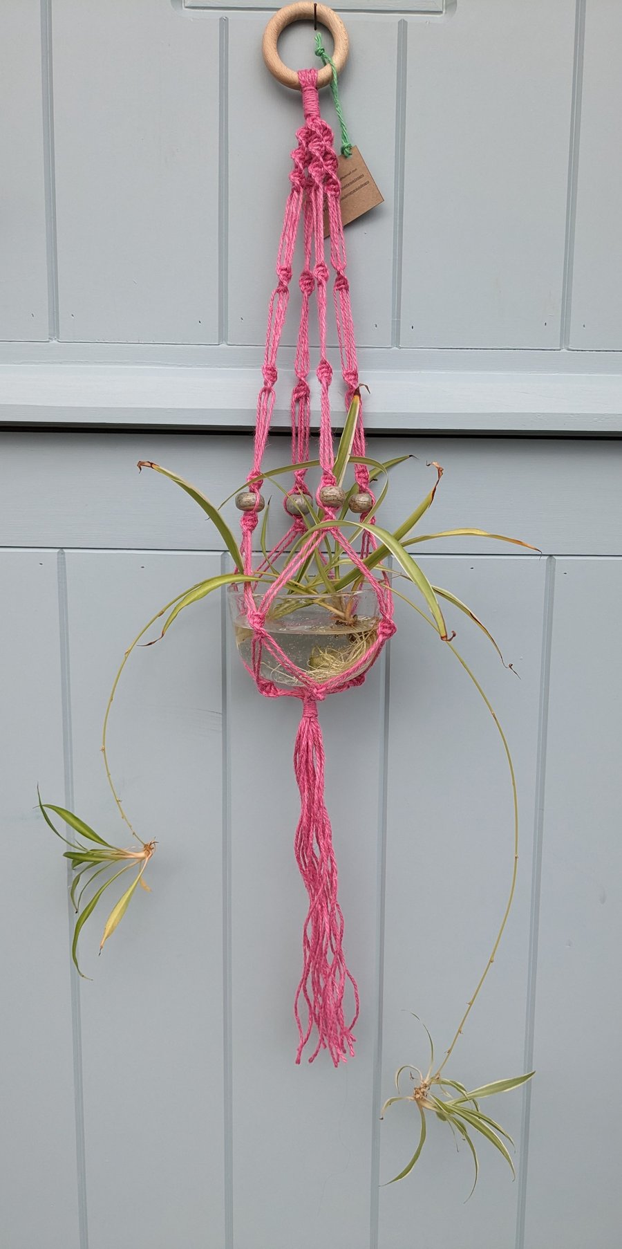 Unique Eco Macramé Jute and Ceramic Bead Plant Pot Holder Hanging Basket
