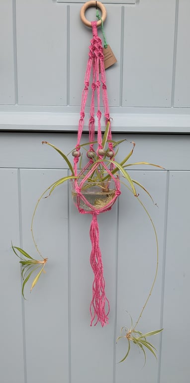 Unique Eco Macramé Jute and Ceramic Bead Plant Pot Holder Hanging Basket