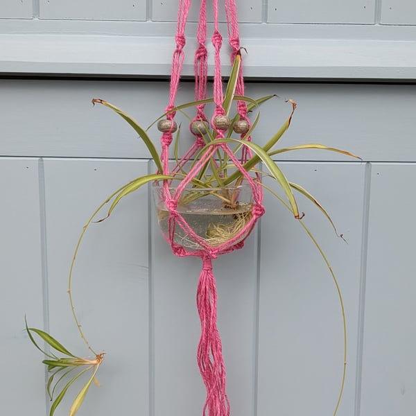 Unique Eco Macramé Jute and Ceramic Bead Plant Pot Holder Hanging Basket