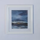 Distant Hills, Landscape With Lake and Mountains, Original Framed Art