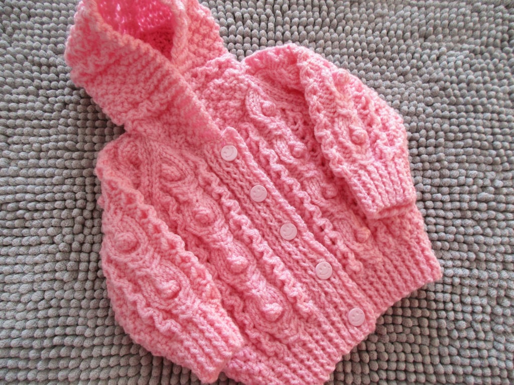 16"  Baby Pink Aran Jacket with Hood