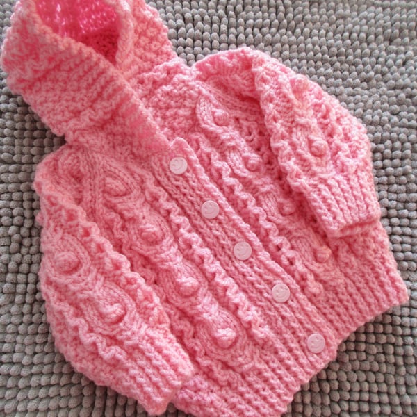 16"  Baby Pink Aran Jacket with Hood