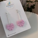 Pink Bow Dangle Polymer Clay Earrings - Lightweight Handmade Earrings 