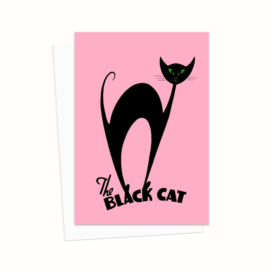 Atomic Black Cat Greeting Card: Good Luck Card (107)