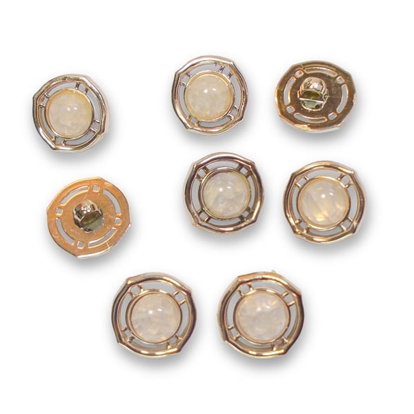 Gold faux metal and glass fancy shank buttons 18mm approximately. Pack of 8