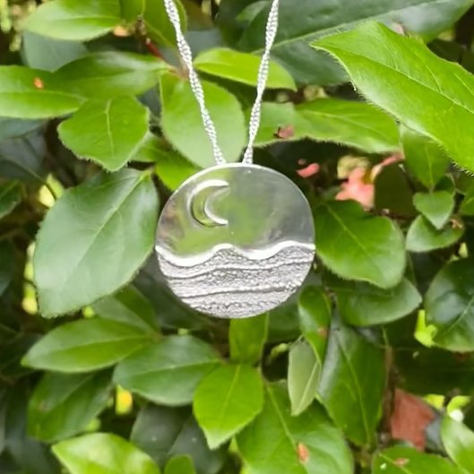 Handmade Moon O'er The Sea Fine Silver Necklace on sterling silver chain