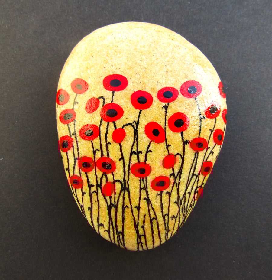 Poppies Painted on Stone, Sympathy Gift, Poppy Pebble Art, Memorial Rock 