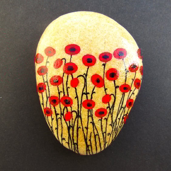Poppies Painted on Stone, Sympathy Gift, Poppy Pebble Art, Memorial Rock 