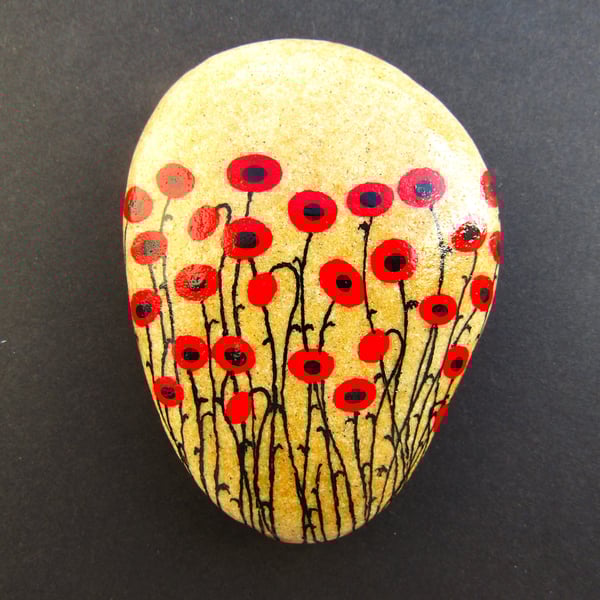 Poppies Painted on Stone, Sympathy Gift, Poppy Pebble Art, Memorial Rock 