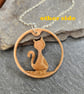 Cat pendant upcycled from 1967 bronze penny coin - Image 3