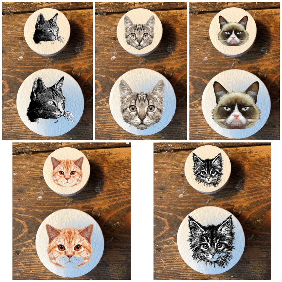 Handmade Cats Grumpy cat kitten pine door knobs wardrobe drawer handles