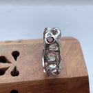 Sterling silver chain ring with deep red cubic zirconia Size Q handmade