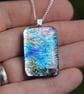 Dichroic Glass Pendant Necklace: Pink Gold Blue Rainbow Fused Glass