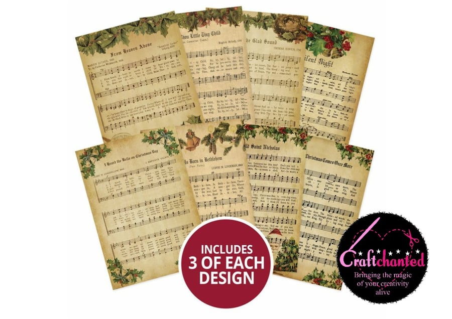 Hunkydory - Adorable Scorable Pattern Packs - Christmas Melodies - A4 -350gsm A4