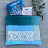 Book pouch patchwork zip bag with waste materials green needlecord embroidery