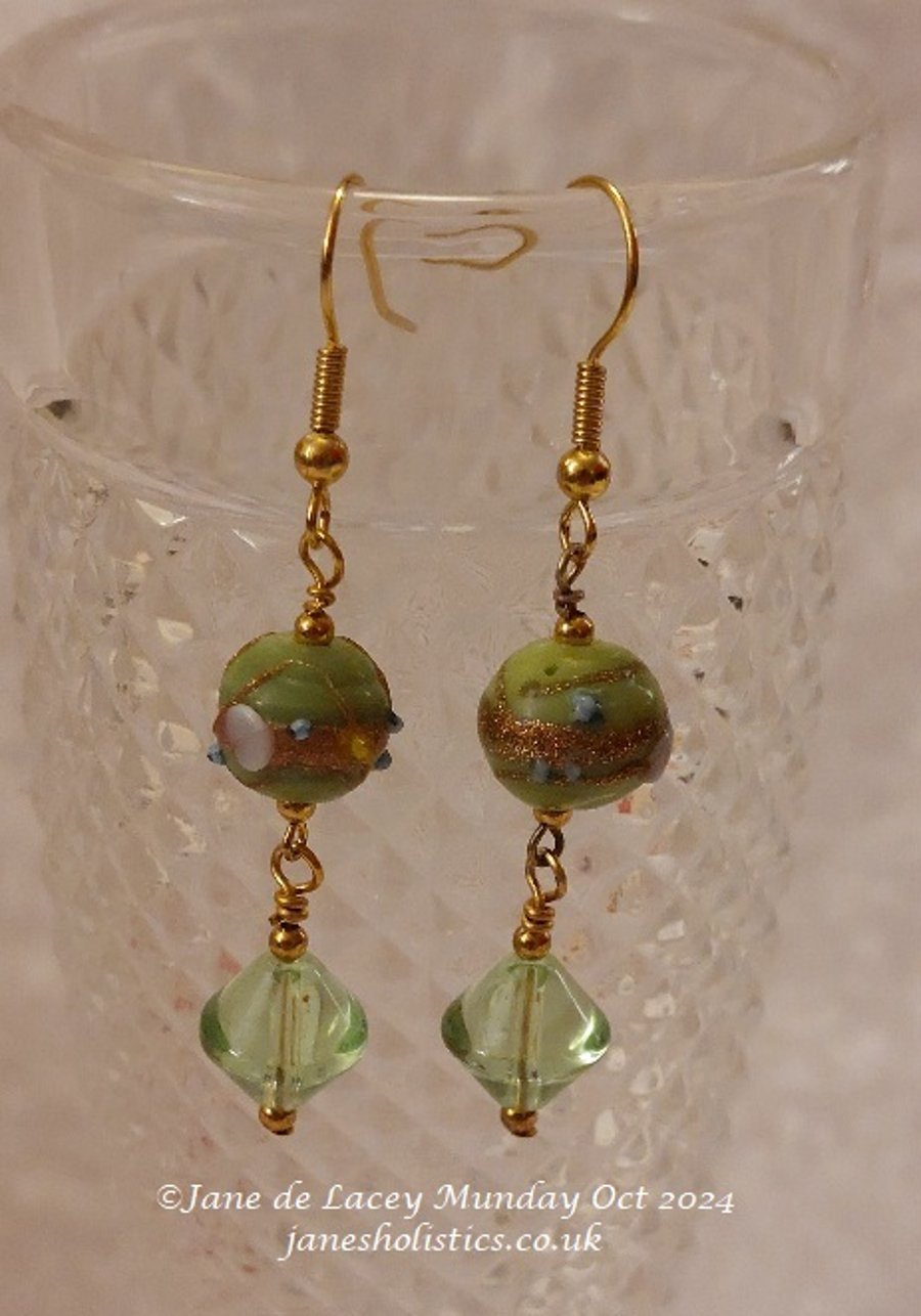 Green Dangly Drop Earrings