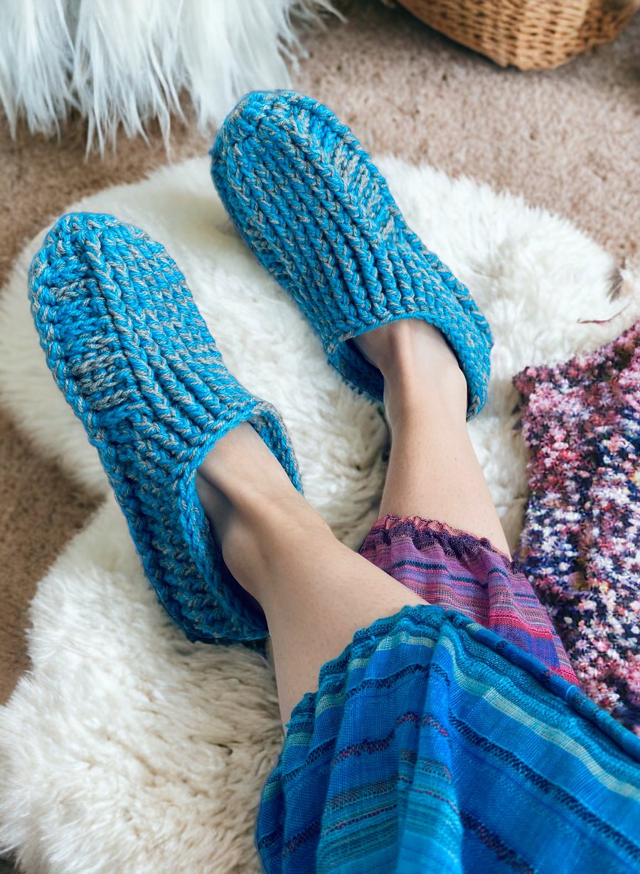 Blue Crochet Slipper Socks 