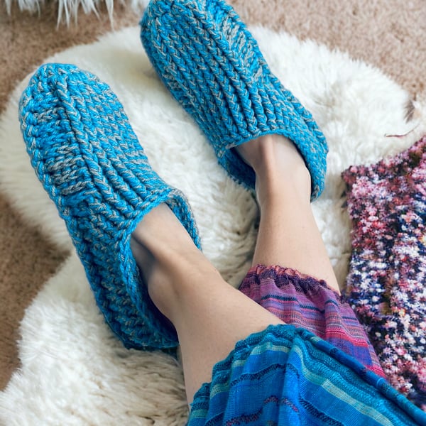 Blue Crochet Slipper Socks 