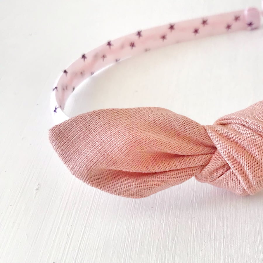 Alice Band in pink Stars with Dusky Pink Bow