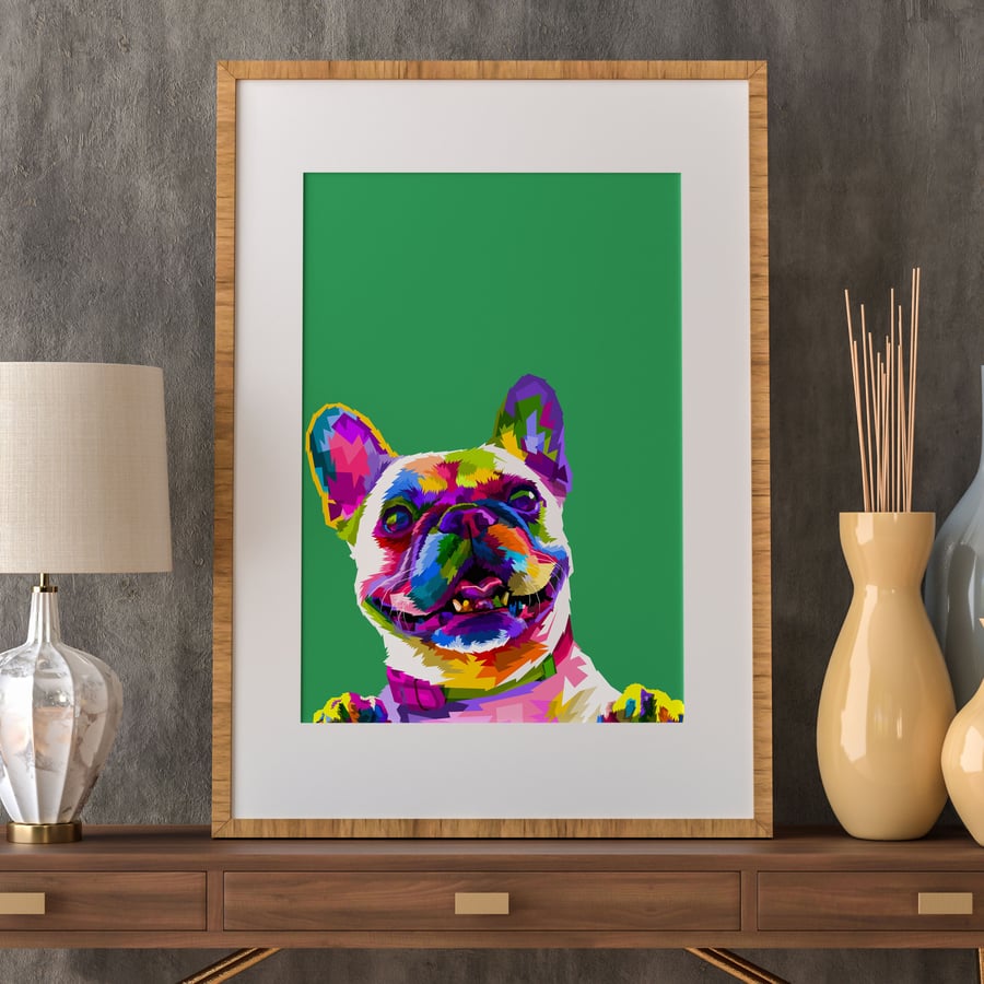 Dog, French Bulldog geometric rainbow print