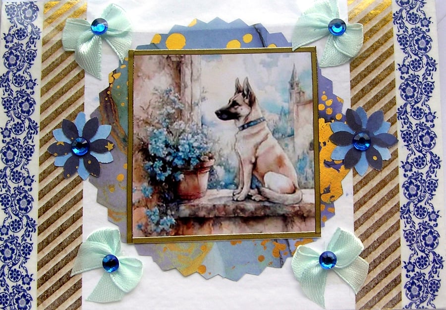 Belgian Shepherd Dog - Hand Crafted Decoupage Greeting Card - Blank (3151)