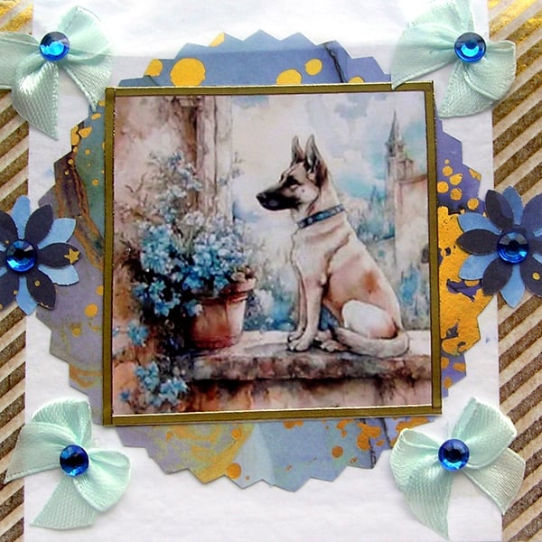 Belgian Shepherd Dog - Hand Crafted Decoupage Greeting Card - Blank (3151)