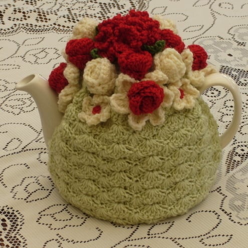 4-6 Cup Crochet Tea Cosy Cosie Cozy  with Flower Garden Top (Made to order)