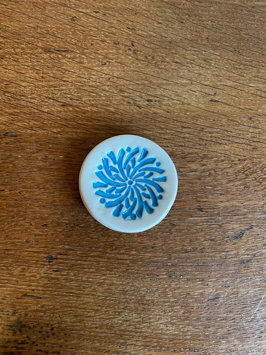 Ceramic ring dish with blue mandala