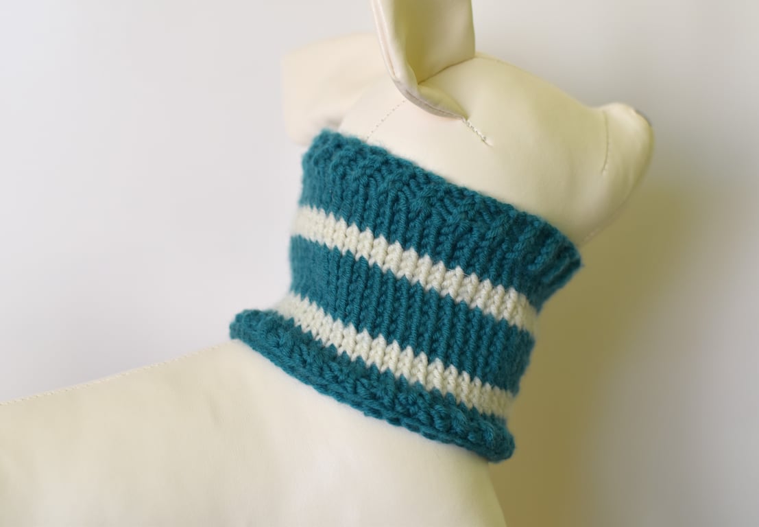 Hand Knitted Merino Wool Dog Snood - Striped neck Warmer for Dogs