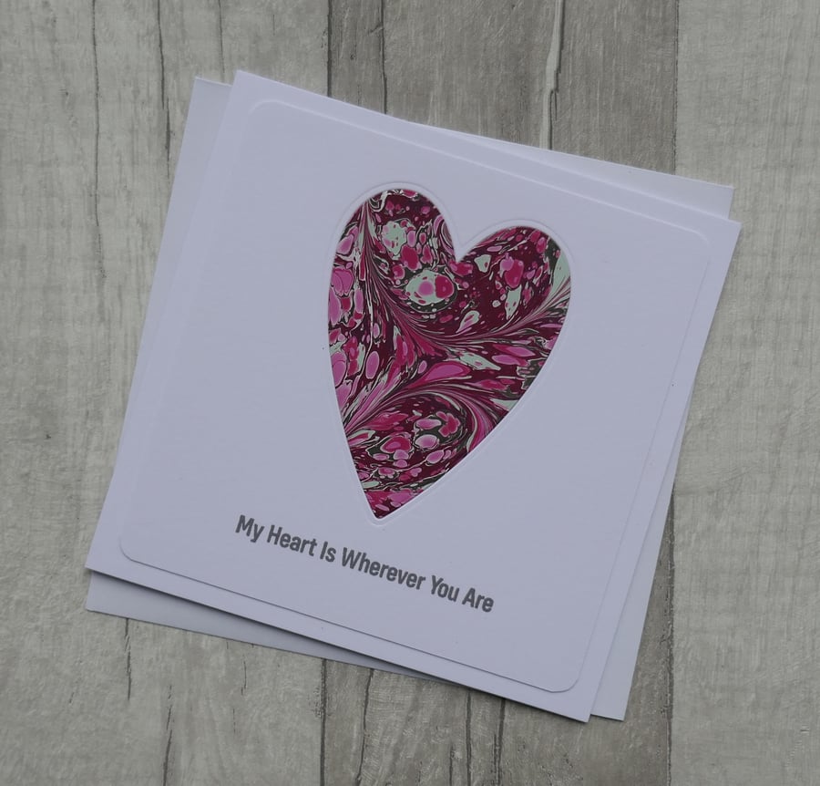 Pink and Red Marbled Heart - My Heart Belongs to You - Anniversary Card