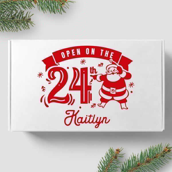 Xmas Eve Box - Open On 24th: Personalised Christmas Eve Box Sticker, Custom
