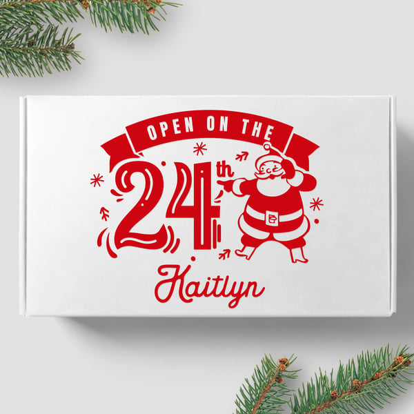 Xmas Eve Box - Open On 24th: Personalised Christmas Eve Box Sticker, Custom