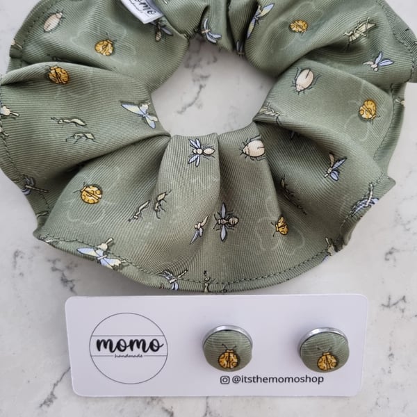 scrunchie, fabric studs, upcycled silk tie, unique gift for her, statement women