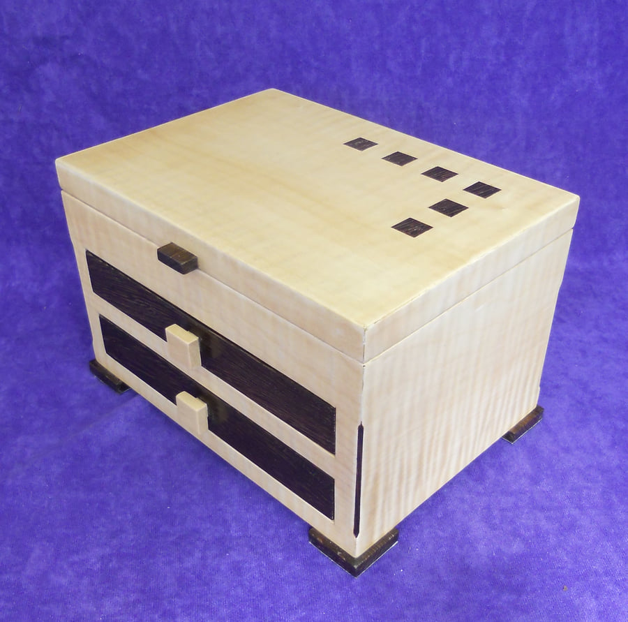 Handmade Art Deco Style Wooden Jewellery Box in Sycamore and Wenge