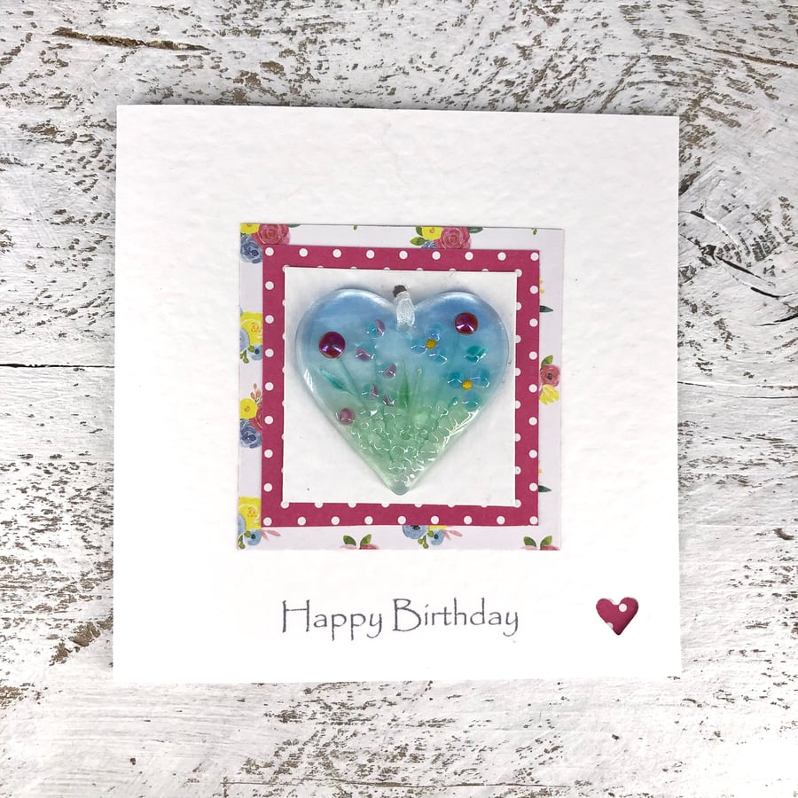 Birthday Card with Detachable Glass Meadow Heart