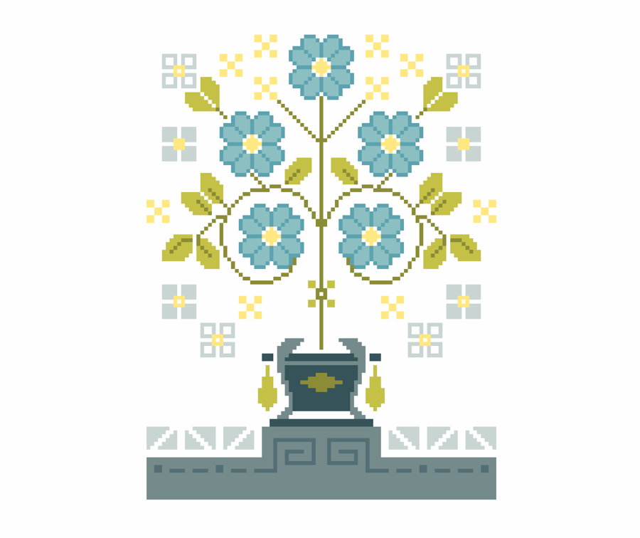 067 - Cross Stitch 1920's Art Deco Stylised Flower Vase Forget me nots