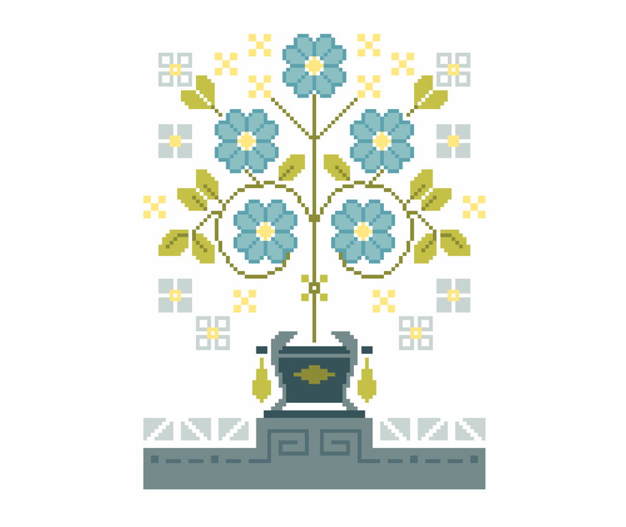 067 - Cross Stitch 1920's Art Deco Stylised Flower Vase Forget me nots