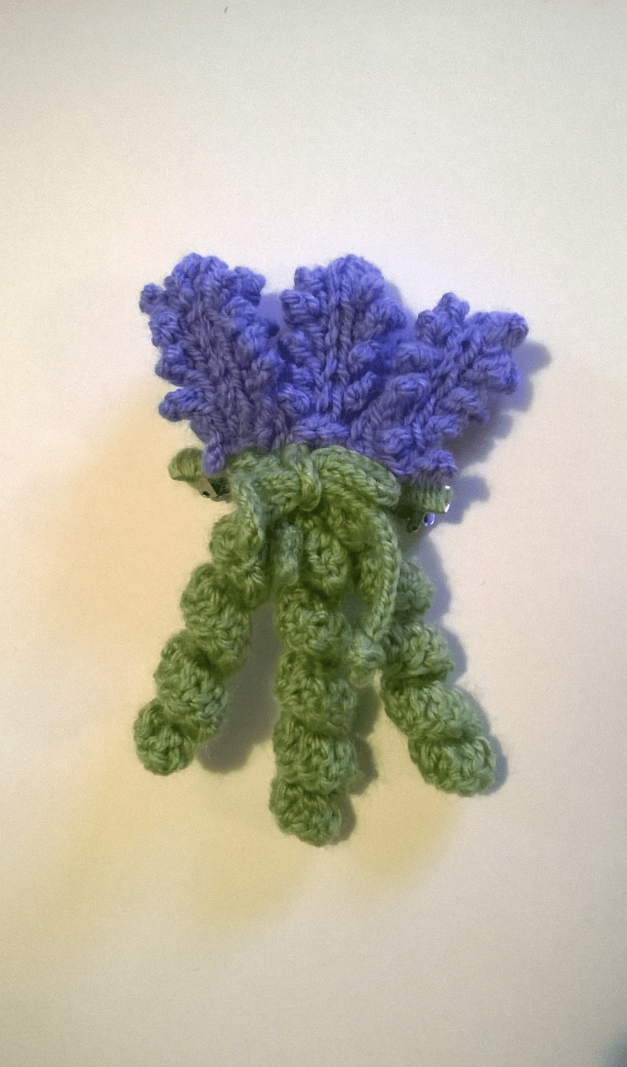 Hand Knitted Lavender hair Clip