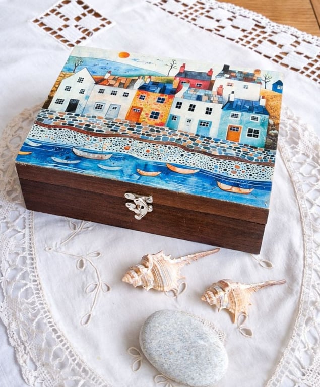 Harbour Wooden Box for Keepsakes, Jewellery, Tea Chest